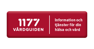 1177:s logga bestående av vit text 1177 vårdguiden samt Information och tjänster för din hälsa och vård på röd botten