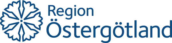 Region Östergötlands logga bestående av en blåklint i vitt på blå botten